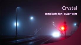  Presentation with foggy - Slide deck with railways-crossing-at-foggy background and a wine colored foreground