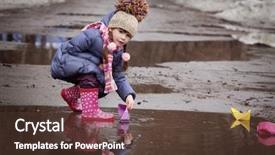  Presentation with rain - Colorful slide deck enhanced with rain boots - girl playing in puddles backdrop and a tawny brown colored foreground