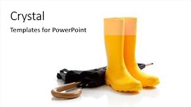  Presentation with yellow and black - Colorful presentation theme enhanced with rain boots - pair of yellow rainboots backdrop and a  colored foreground