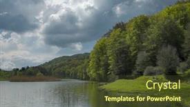  Presentation with leaves after the rain - Presentation theme featuring rain cloud on biviere lake in nebrodi park sicily background and a tawny brown colored foreground