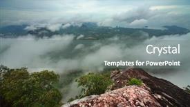  Presentation with rain clouds - Presentation enhanced with rain clouds over valley with tropical forest view from top of a mountain background and a gray colored foreground