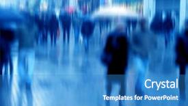  Presentation with rush hour - Amazing PPT theme having rain coat - image of people walking backdrop and a teal colored foreground