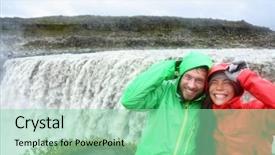  Presentation with travel - Presentation with rain coat - travel couple fun in raincoats background and a mint green colored foreground