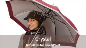  Presentation with white and black woman climbing ladders - Cool new PPT theme with rain coat - woman with umbrella isolated backdrop and a tawny brown colored foreground