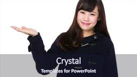  Presentation with hand palm - Presentation theme featuring rain coat - young woman open hand palm background and a  colored foreground