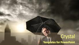  Presentation with umbrella - Slides having rain sun - senior business man with umbrella background and a violet colored foreground
