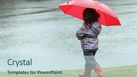  Presentation with umbrella - Presentation design with rain with red boots background and a sky blue colored foreground