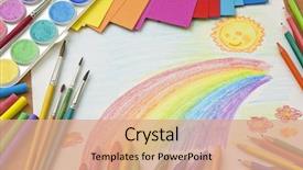  Presentation with rainbow crayons - Amazing slide deck having sky rainbow - child's drawing with colorful crayons backdrop and a coral colored foreground