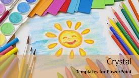  Presentation with rainbow crayons - Slide deck consisting of preschool rainbow - child's drawing with colorful crayons background and a yellow colored foreground