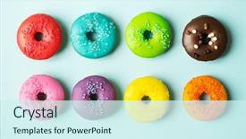  Presentation with donuts - Slide deck having rainbow - colorful donuts on a blue background and a cool aqua colored foreground