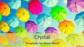  Presentation with sky rainbow - Colorful PPT theme enhanced with rainbow - colorful umbrellas background colourful umbrellas backdrop and a yellow colored foreground