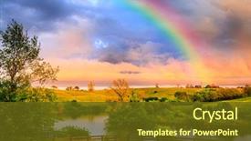  Presentation with storm - Beautiful presentation design featuring rainbow - countryside after storm backdrop and a tawny brown colored foreground