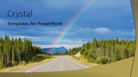  Presentation with beautiful landscapes - Colorful PPT theme enhanced with rainbow-above-mountains-beautiful-natural backdrop and a teal colored foreground