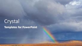  Presentation with beautiful landscapes - PPT theme having rainbow-above-mountains-beautiful-natural background and a ocean colored foreground