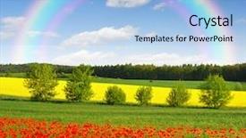  Presentation with sky rainbow - Presentation design consisting of rainbow above the spring landscape background and a light blue colored foreground