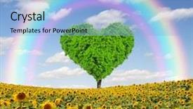  Presentation with heart shape tree - Amazing PPT theme having side view of brother and sister walking pet dog in a wood backdrop and a coral colored foreground