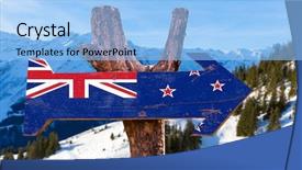  Presentation with winter and new beginnings - PPT theme with rainbow arrows - new zealand wooden sign background and a light blue colored foreground