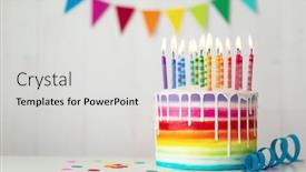  Presentation with birthday cake - Presentation theme consisting of rainbow-birthday-cake-with-colorful background and a light gray colored foreground