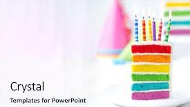  Presentation with rainbow birthday cake - Colorful slides enhanced with rainbow birthday cake backdrop and a pink colored foreground