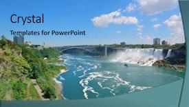  Presentation with sky rainbow - Presentation theme consisting of rainbow bridge and american falls over river with blue sky background and a light blue colored foreground