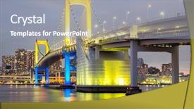  Presentation with dusk - Slide set enhanced with rainbow bridge from odaiba tokyo at dusk in japan background and a gray colored foreground