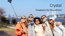  Presentation with tourism selfie - PPT theme with rainbow bridge in tokyo background and a  colored foreground