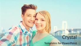  Presentation with tourism selfie - Beautiful theme featuring rainbow bridge in tokyo backdrop and a  colored foreground