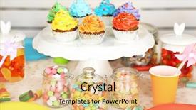  Presentation with children birthday - Cool new presentation theme with rainbow cake - prepared birthday table with sweets backdrop and a coral colored foreground