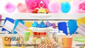  Presentation with rainbow birthday cake - Slides enhanced with rainbow cake - prepared birthday table with sweets background and a yellow colored foreground