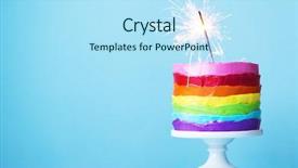  Presentation with cake - Audience pleasing PPT layouts consisting of rainbow cake with sparkler backdrop and a sky blue colored foreground