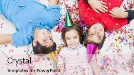  Presentation with happy kids - PPT theme enhanced with rainbow christmas - happy kids celebrating party background and a  colored foreground