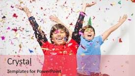  Presentation with kids zoo party - Slide deck with rainbow christmas - happy kids celebrating party background and a coral colored foreground