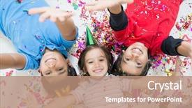  Presentation with happy kids - Theme with rainbow christmas - happy kids celebrating party background and a coral colored foreground