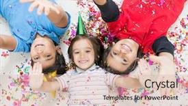  Presentation with happy kids - Colorful PPT layouts enhanced with rainbow christmas - happy kids celebrating party backdrop and a  colored foreground