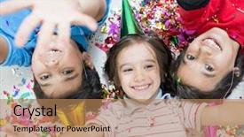  Presentation with happy kids - Colorful presentation design enhanced with rainbow christmas - happy kids celebrating party backdrop and a  colored foreground