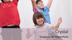  Presentation with happy kids - Presentation theme enhanced with rainbow christmas - happy kids celebrating party background and a soft green colored foreground