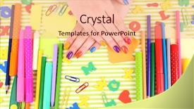  Presentation with manicure - PPT layouts consisting of multicolor female manicure with stationery on bright background background and a lemonade colored foreground