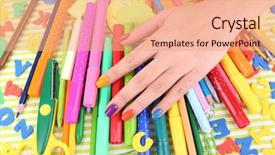  Presentation with manicure - Beautiful theme featuring multicolor female manicure with stationery on bright background backdrop and a coral colored foreground