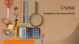  Presentation with facilities school - Slides enhanced with various school accessories on orkboard background and a coral colored foreground