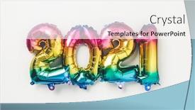  Presentation with new year - Presentation theme featuring rainbow-colored-foil-balloons background and a white colored foreground