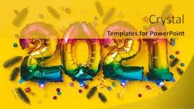  Presentation with rainbow - Amazing presentation theme having rainbow-colored-foil-balloons backdrop and a gold colored foreground