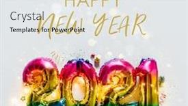  Presentation with new year - Amazing presentation having rainbow-colored-foil-balloons backdrop and a sky blue colored foreground