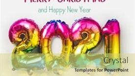  Presentation with new year card - Colorful presentation theme enhanced with rainbow-colored-foil-balloons backdrop and a yellow colored foreground