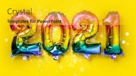  Presentation with new year - PPT theme consisting of rainbow-colored-foil-balloons background and a light gray colored foreground