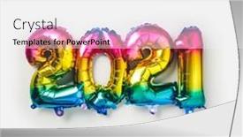  Presentation with abstract rainbow color prism - Presentation design consisting of rainbow-colored-foil-balloons background and a white colored foreground