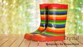  Presentation with rubber - Presentation theme featuring rainbow-colored-rubber-boots background and a red colored foreground