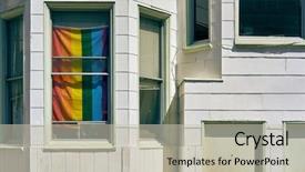  Presentation with rainbow flag - PPT theme having rainbow flag in window background and a soft green colored foreground