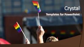  Presentation with rainbow pride - Colorful slide deck enhanced with rainbow flags at pride parade backdrop and a ocean colored foreground