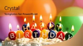  Presentation with birthday cake - Colorful slide set enhanced with rainbow flames - birthday cake with candles backdrop and a gold colored foreground