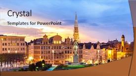  Presentation with brussels - Presentation theme featuring rainbow garden - brussels cityscape from monts des background and a light blue colored foreground